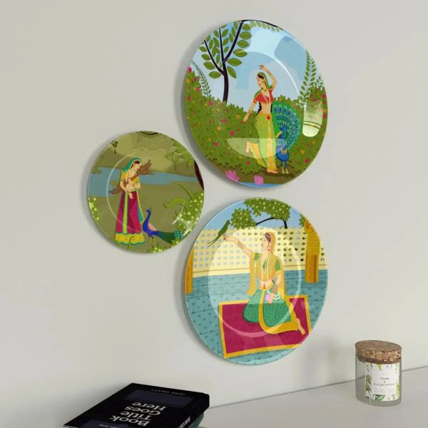 Ceramic Wall Plates with Beautiful Madhubani Art Wall Hanging Plate - Set of 3 - Image 3