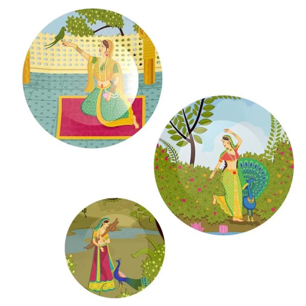 Ceramic Wall Plates with Beautiful Madhubani Art Wall Hanging Plate - Set of 3 - Image 4