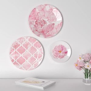 Decorative Wall Plates In Pink Abstract Floral Design - Set Of 3