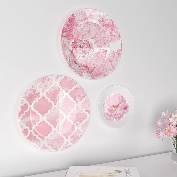 Decorative Wall Plates In Pink Abstract Floral Design - Set Of 3 - Image 2