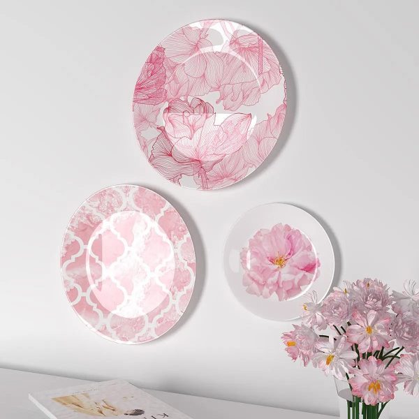 Decorative Wall Plates In Pink Abstract Floral Design - Set Of 3 - Image 3